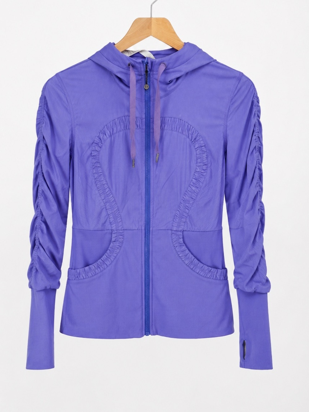 Lululemon dance studio Jacket hooded tight fit thumbholes reversible purple S